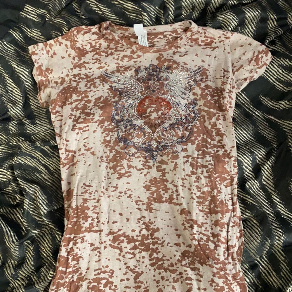 Studded brown 00s short sleeve shirt